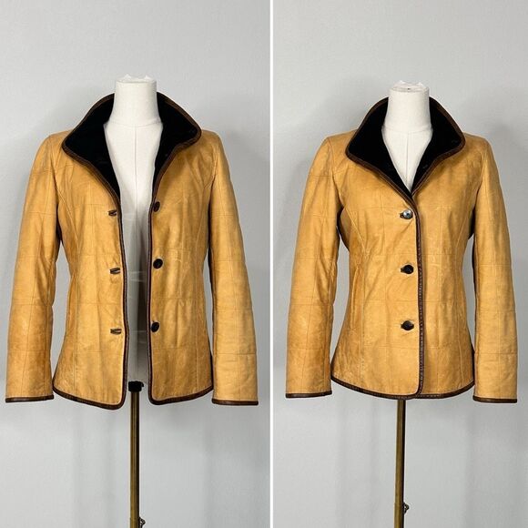 Vtg Lone Pine American Made Leather Jacket XS Tan Brown Trim Wool Cashmere Lined - Picture 8 of 16